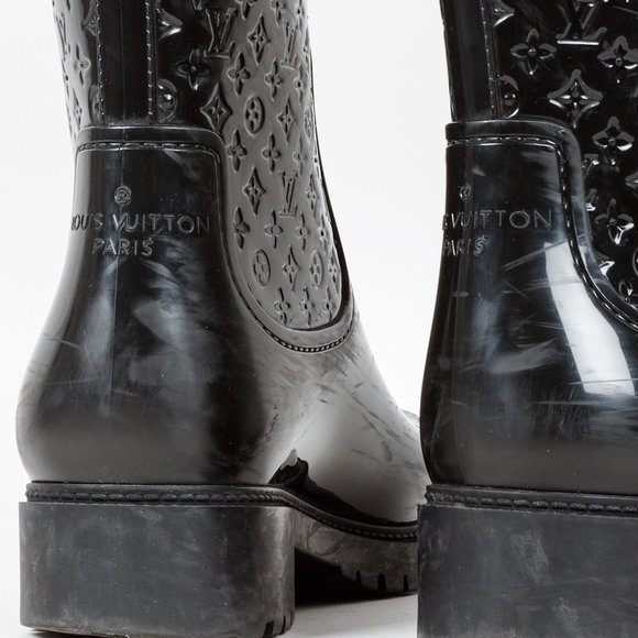 Louis Vuitton Black Monogram Splash High Rain Boots, Size 40 - Picture 7 of 10